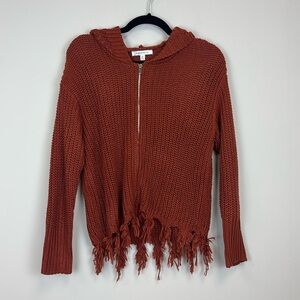 Purple Snow Burnt Orange Rust Zip Up Sweater Fringe Jacket Womens Medium